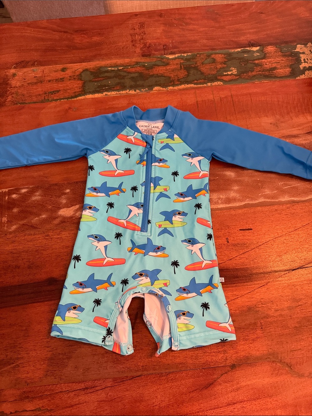 Caden Lane Blue Shark Surf One-Piece Rashguard